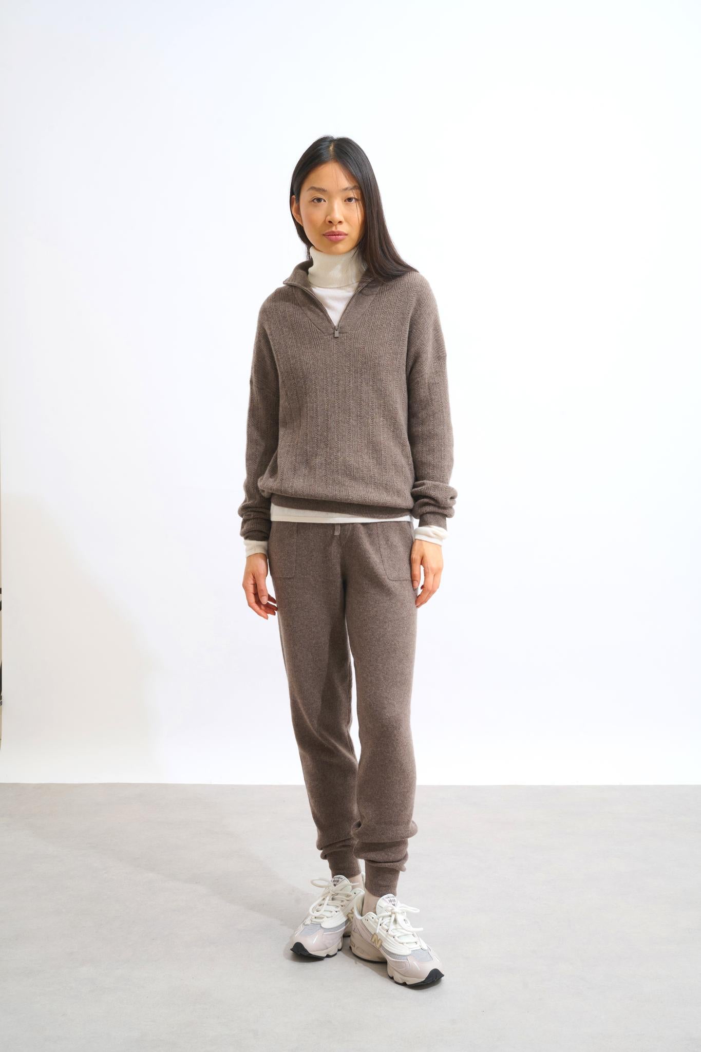 MARIE Trucker Pullover taupe meliert 100% Kaschmir