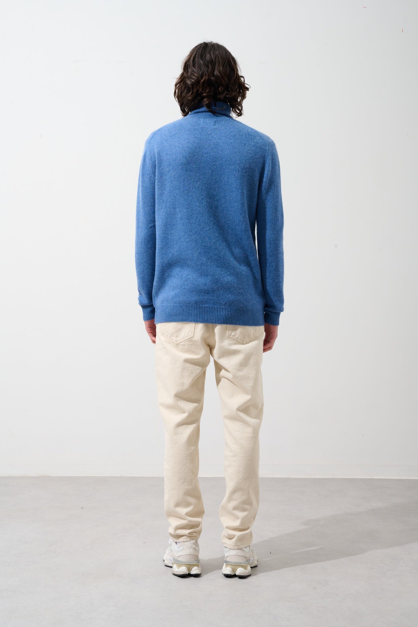 MARTIN pull col roulé 4 fils bleu denim 100% cachemire