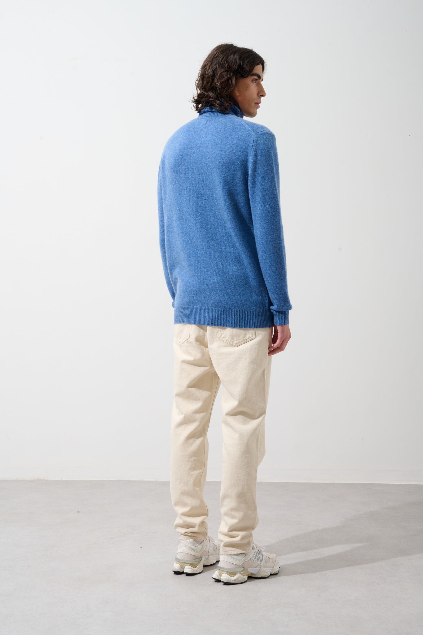 MARTIN pull col roulé 4 fils bleu denim 100% cachemire