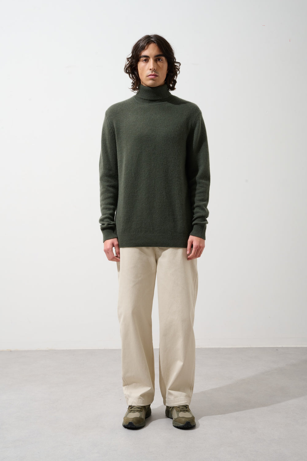 MARTIN 4-thread khaki turtleneck sweater 100% cashmere