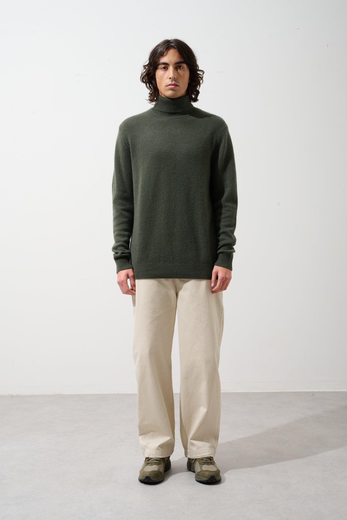 MARTIN 4-thread khaki turtleneck sweater 100% cashmere