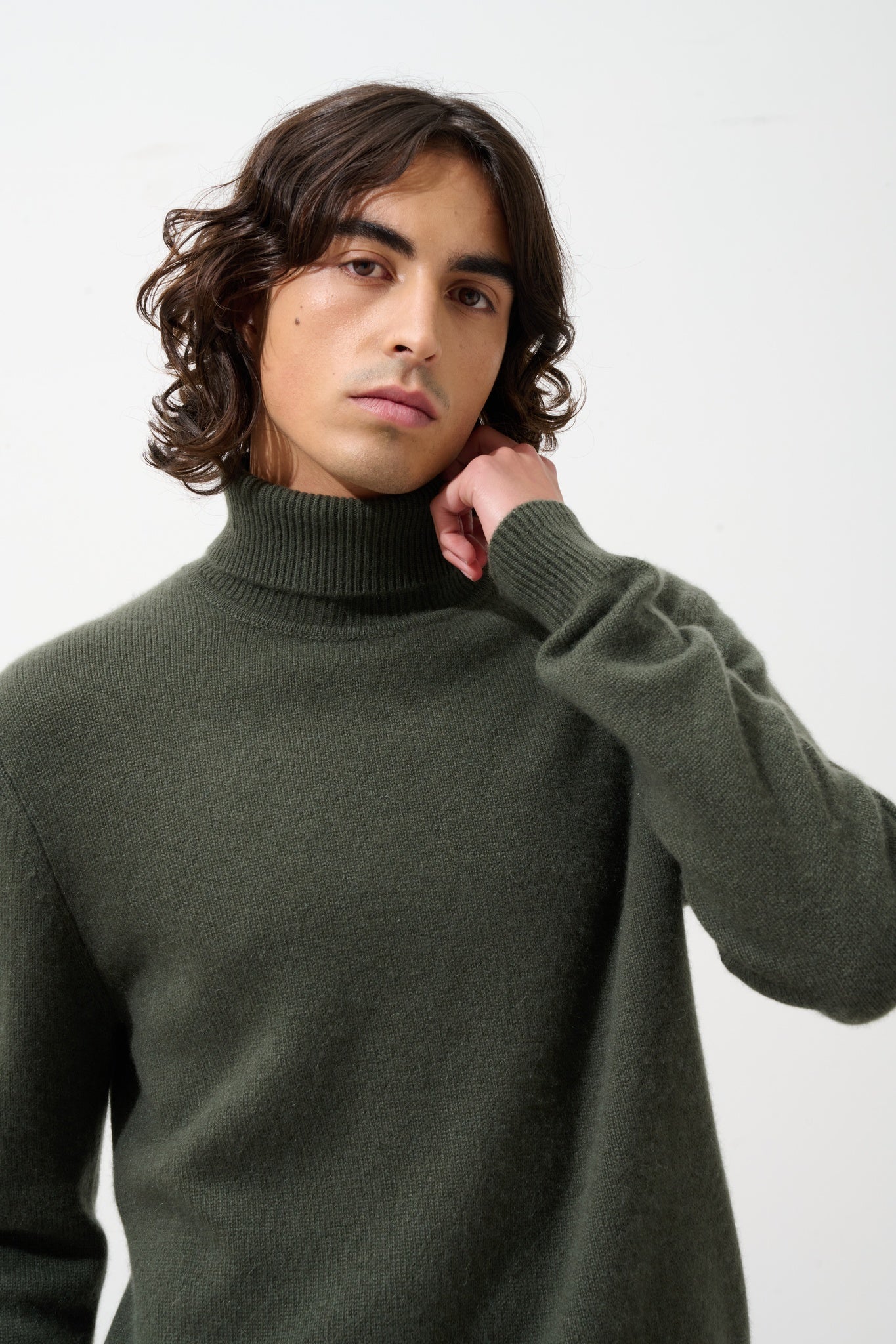 MARTIN 4-thread khaki turtleneck sweater 100% cashmere