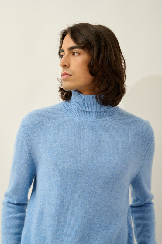 martin pull col roulé 4 fils sky 100% cachemire