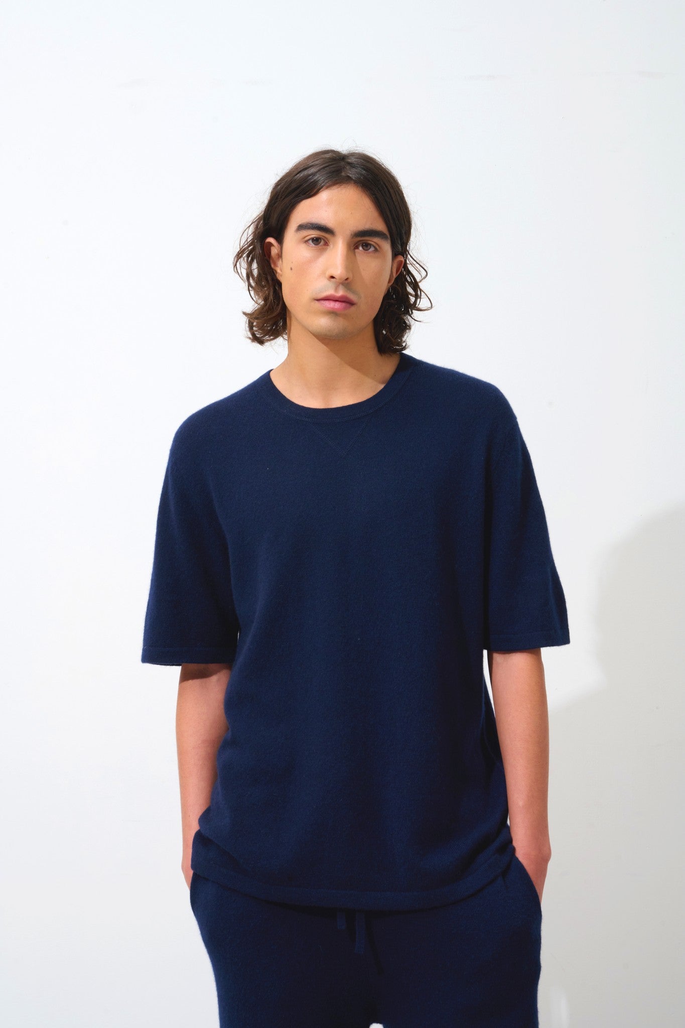 maya t-shirt col rond navy 100% cachemire
