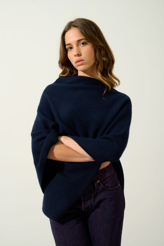 MERYL poncho 4 fils navy 100% cachemire