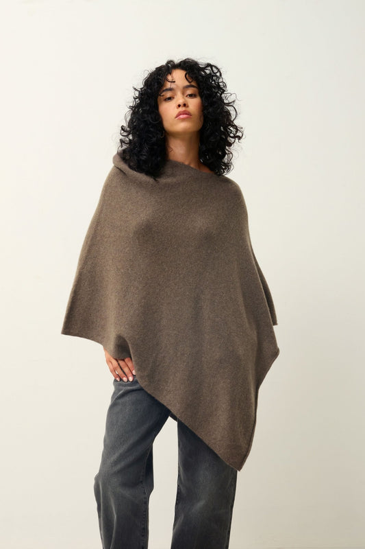 MERYL poncho 4 fils taupe chiné 100% cachemire