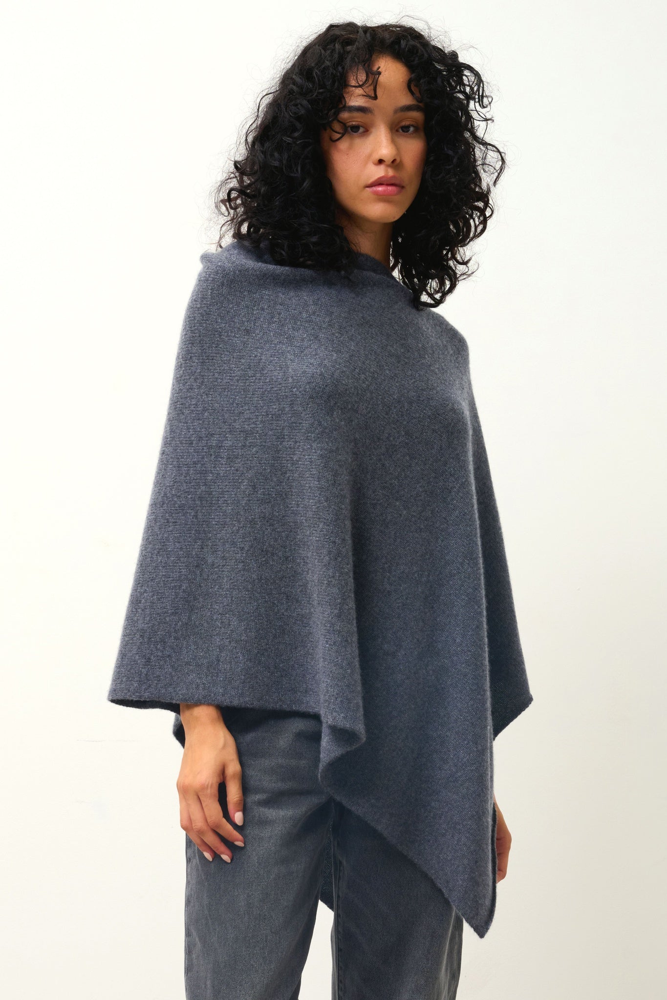 MERYL poncho 4 fils anthracite chiné 100% cachemire