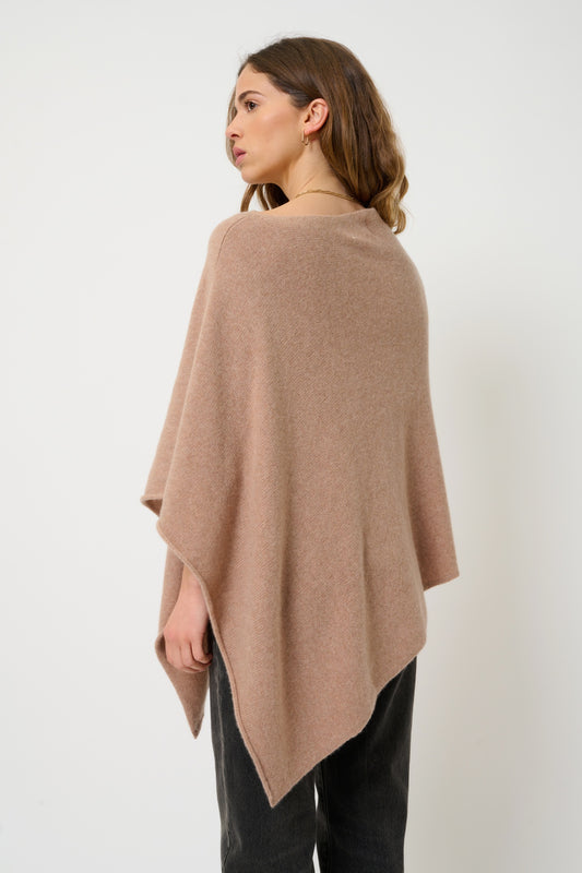 MERYL poncho 4 fils camel chiné 100% cachemire