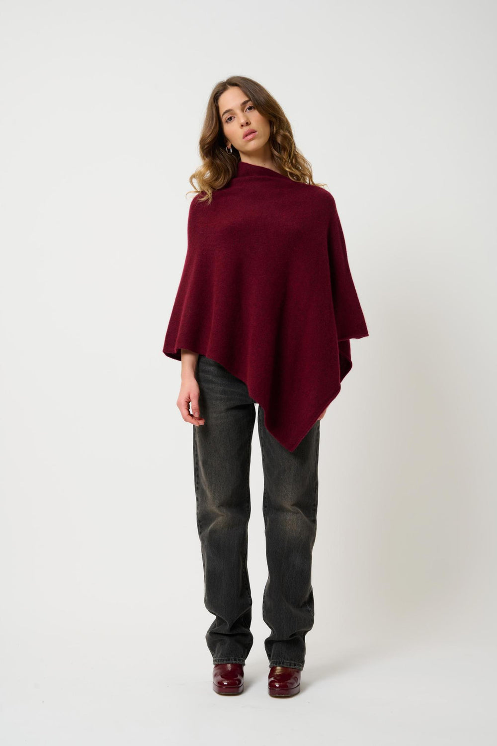 MERYL poncho 4 fils cranberry chiné 100% cachemire