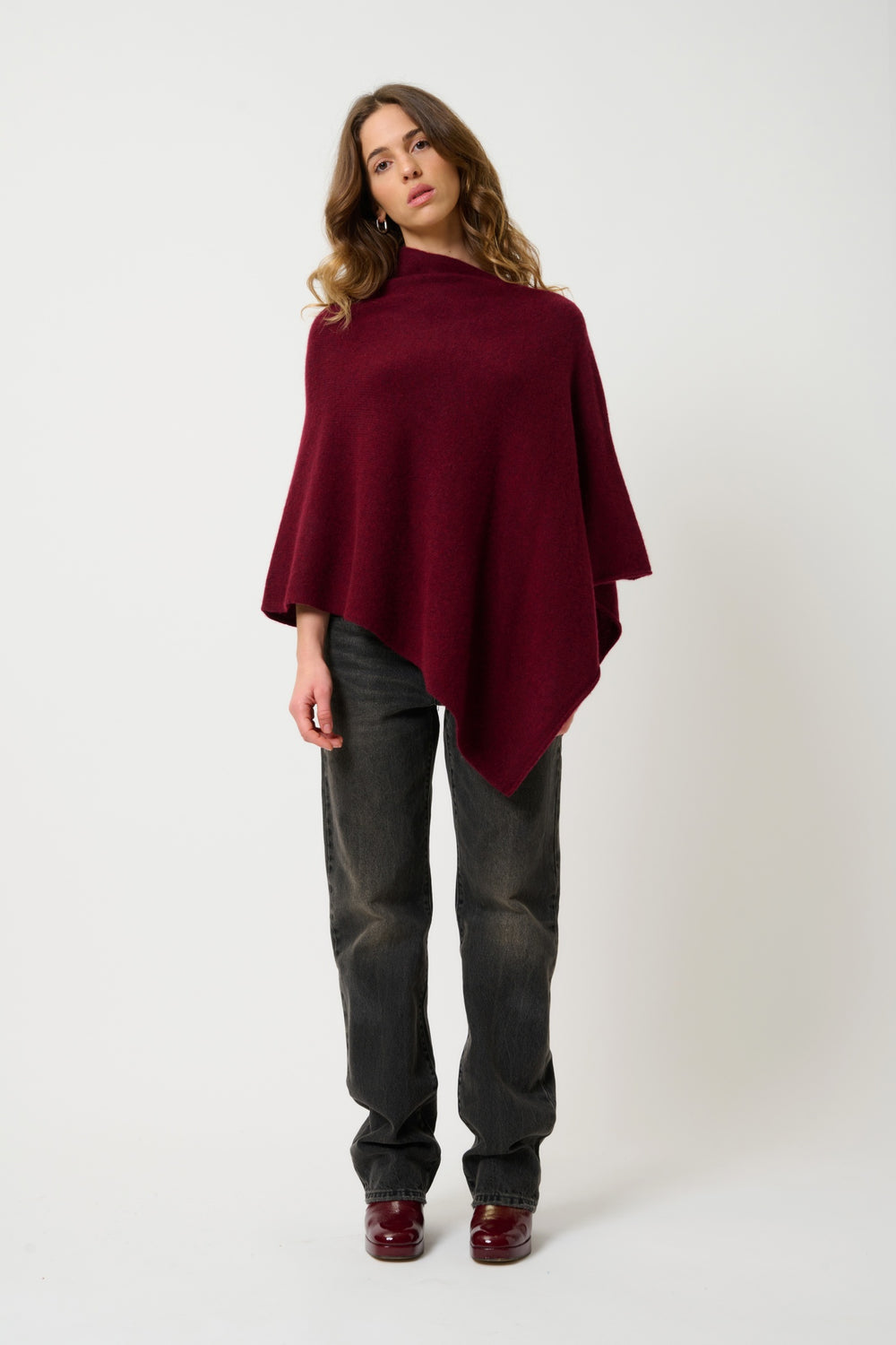 MERYL 4-lagiger Cranberry-melierter Poncho, 100 % Kaschmir