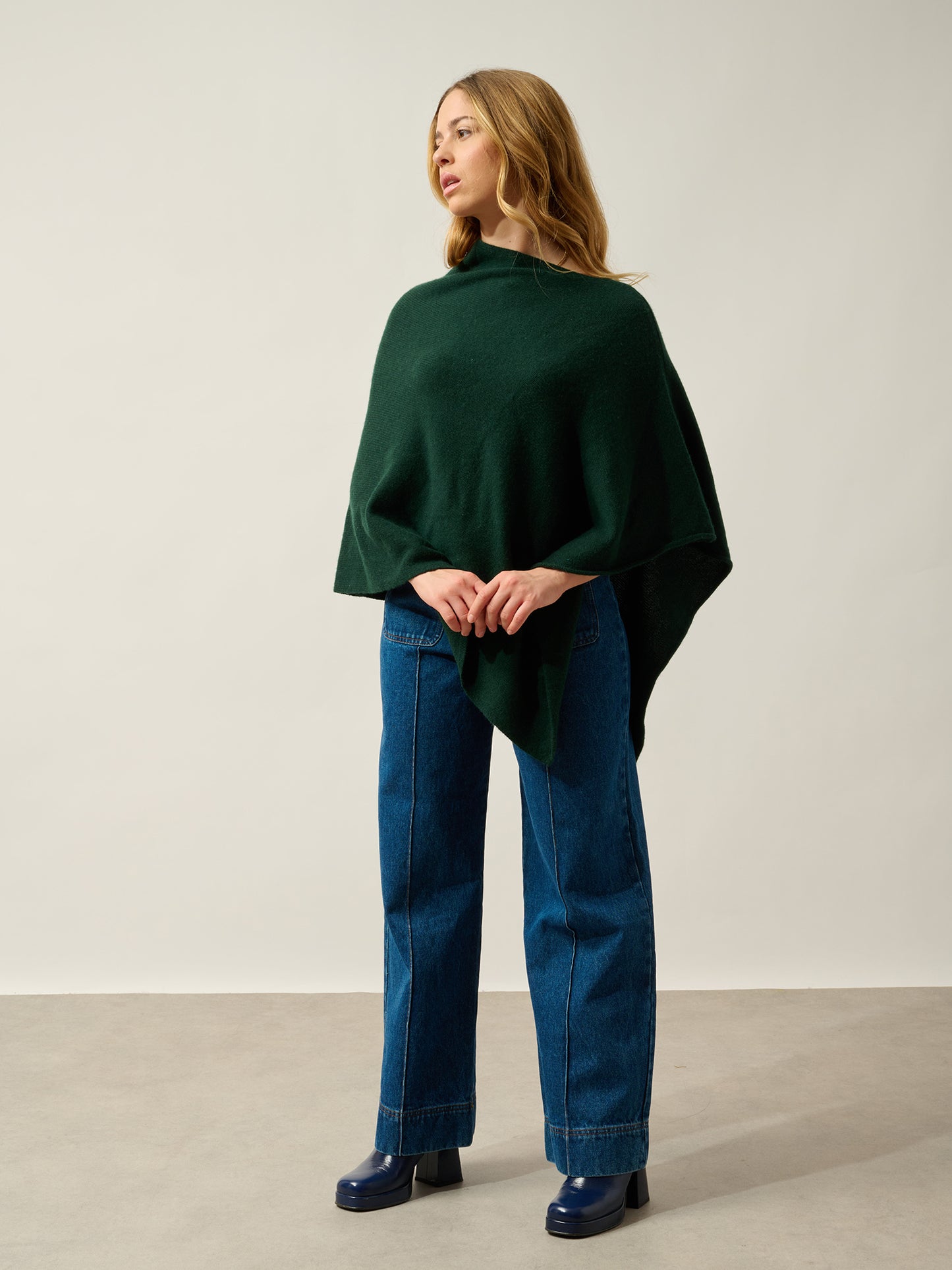 MERYL poncho 4 fils cyprès 100% cachemire