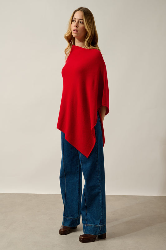 MERYL poncho 4 fils rouge 100% cachemire