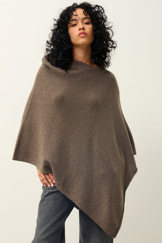 MERYL poncho 4 fils taupe chiné 100% cachemire