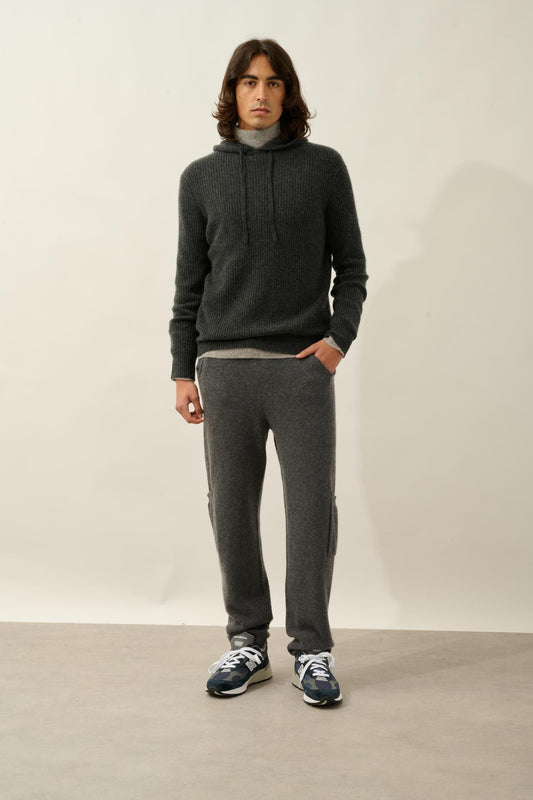 MIDA pull capuche 4 fils carbone chiné 100% cachemire