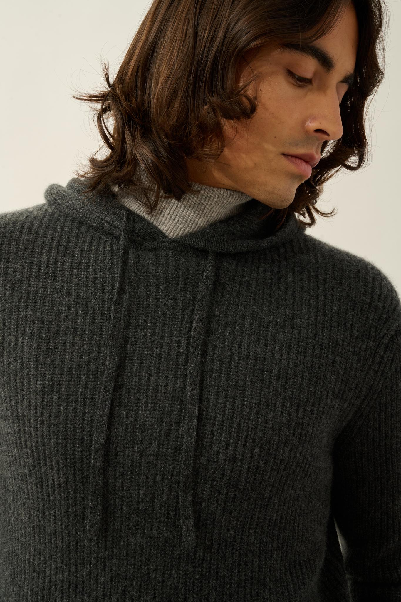 MIDA pull capuche 4 fils carbone chiné 100% cachemire