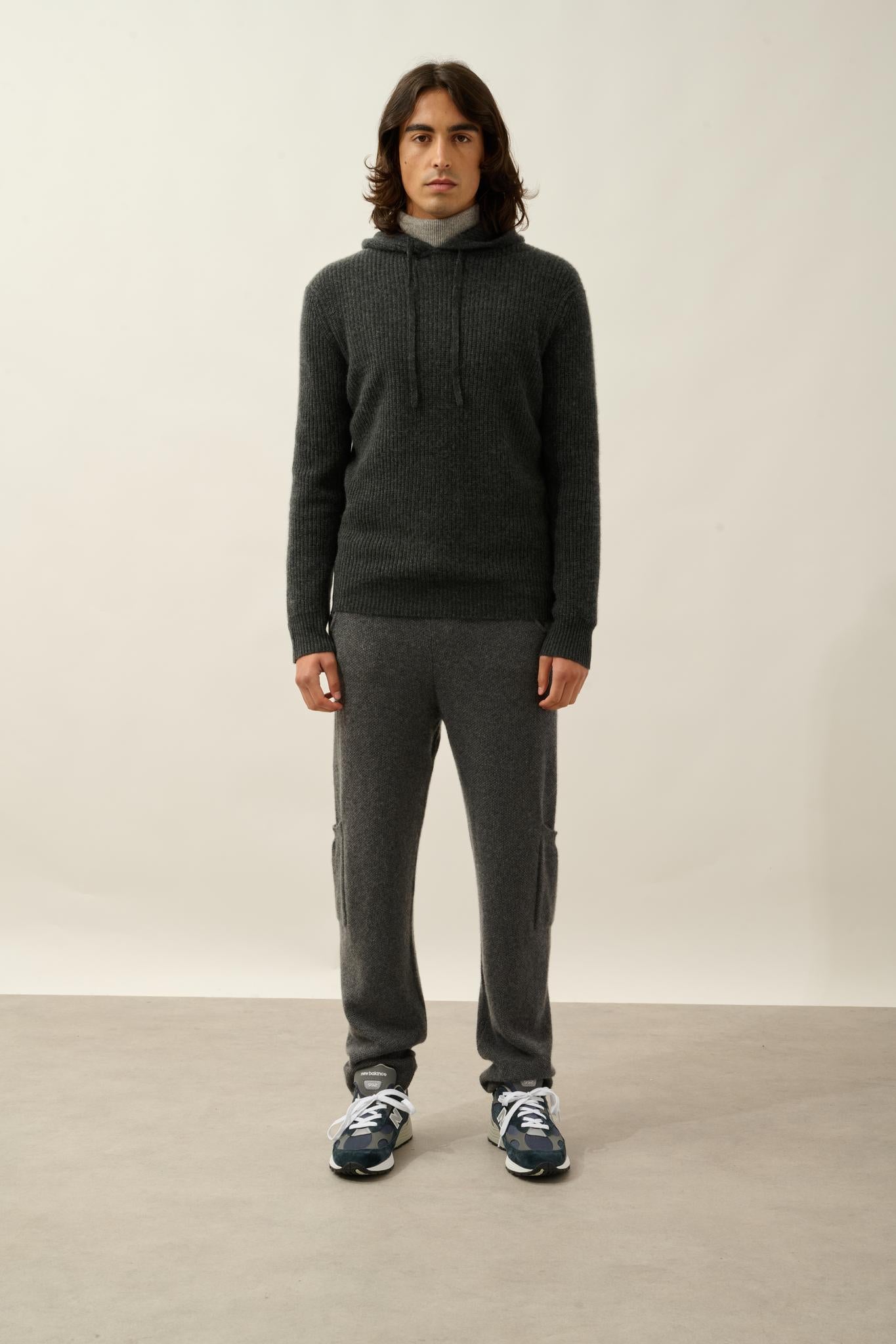 MIDA pull capuche 4 fils carbone chiné 100% cachemire