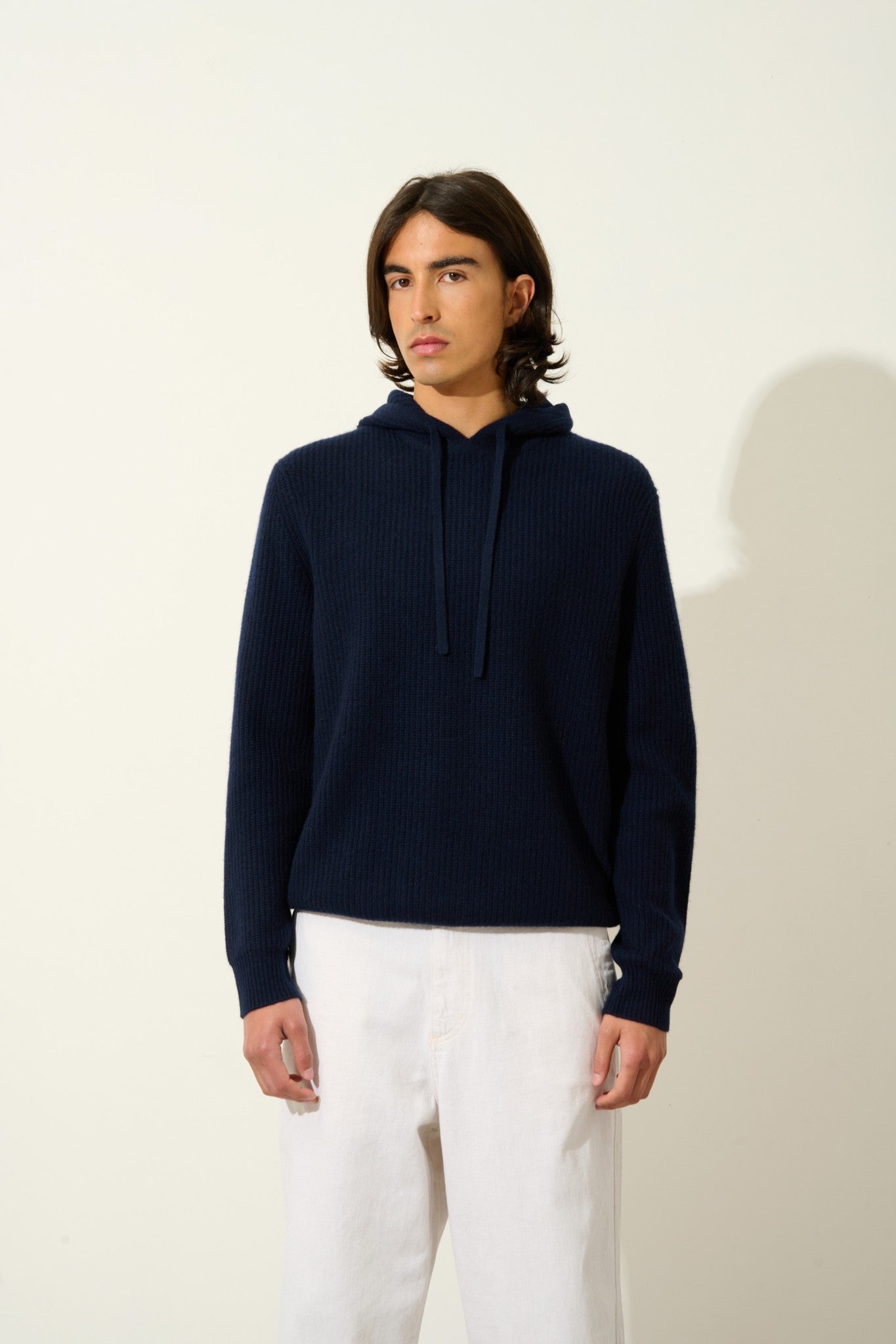 mida pull capuche 4 fils navy 100% cachemire