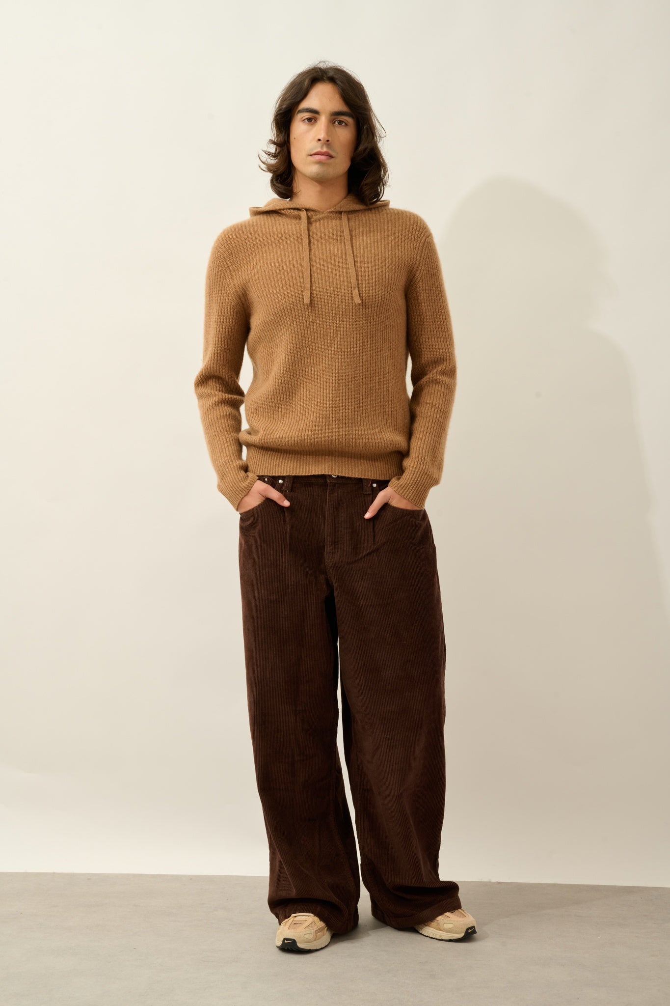 MIDA pull capuche 4 fils noisette 100% cachemire