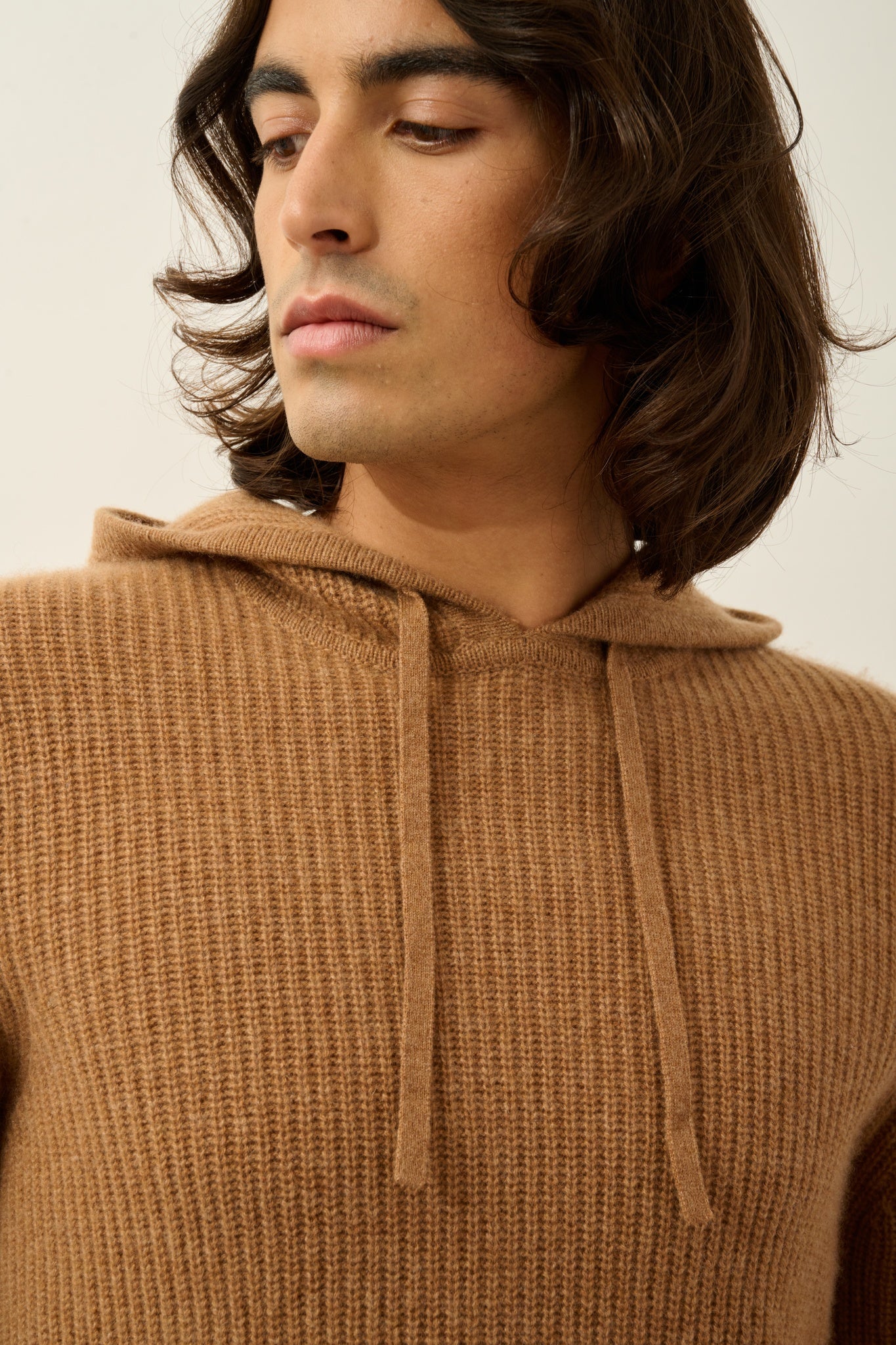 MIDA pull capuche 4 fils noisette 100% cachemire