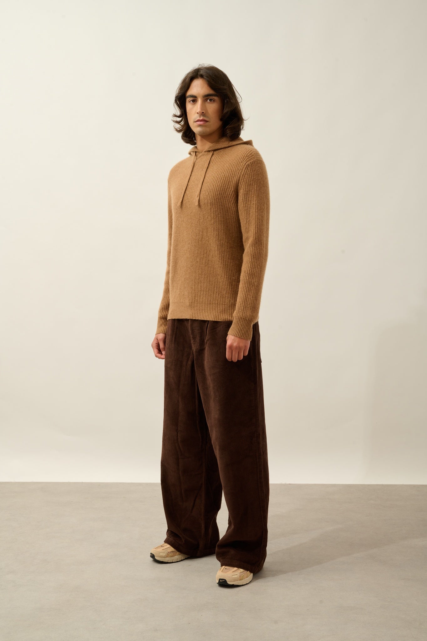 MIDA pull capuche 4 fils noisette 100% cachemire