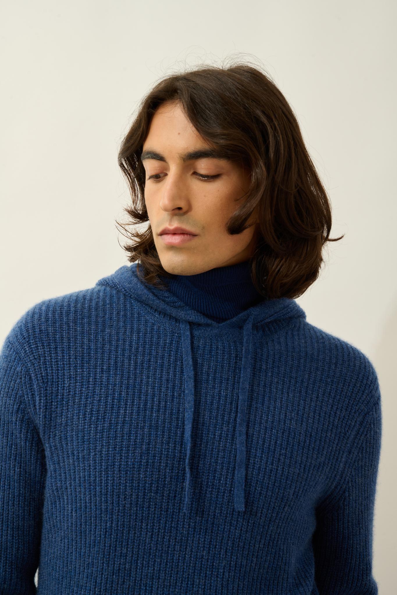 MIDA 4-thread ocean mottled hooded sweater 100% cashmere