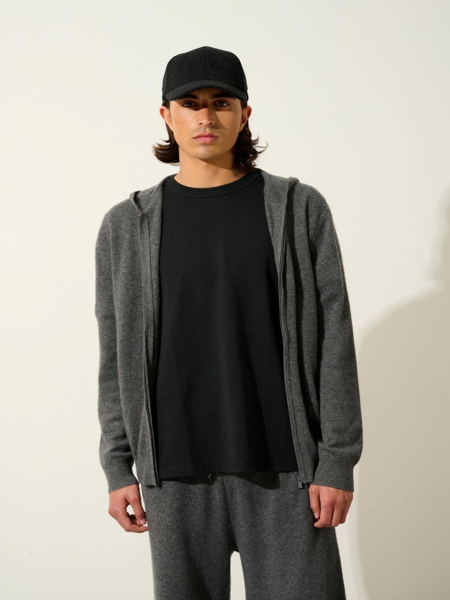 NEURRE hooded zip cardigan anthracite mottled 100% cashmere