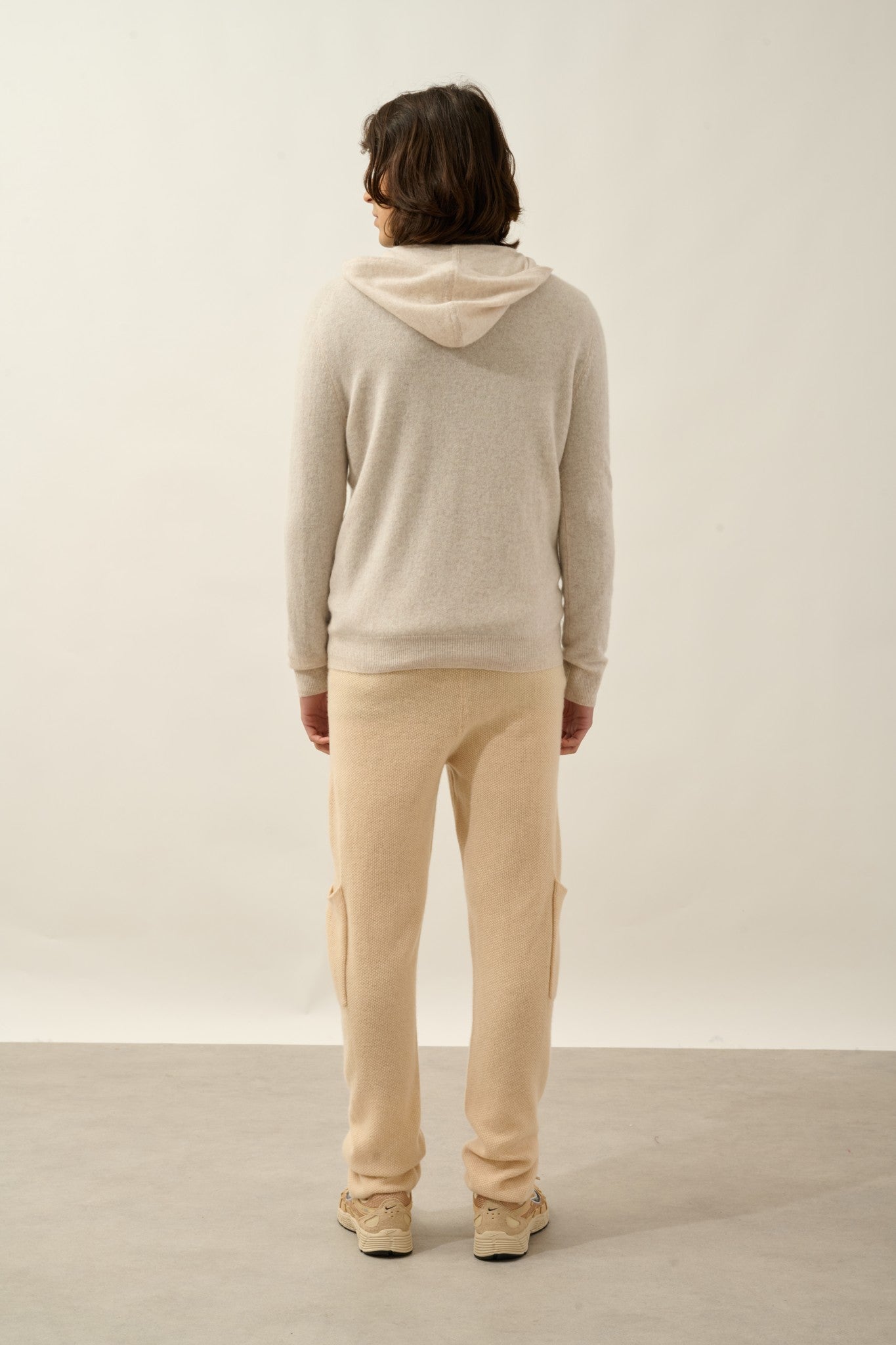 neurre gilet zippé capuche beige chiné 100% cachemire