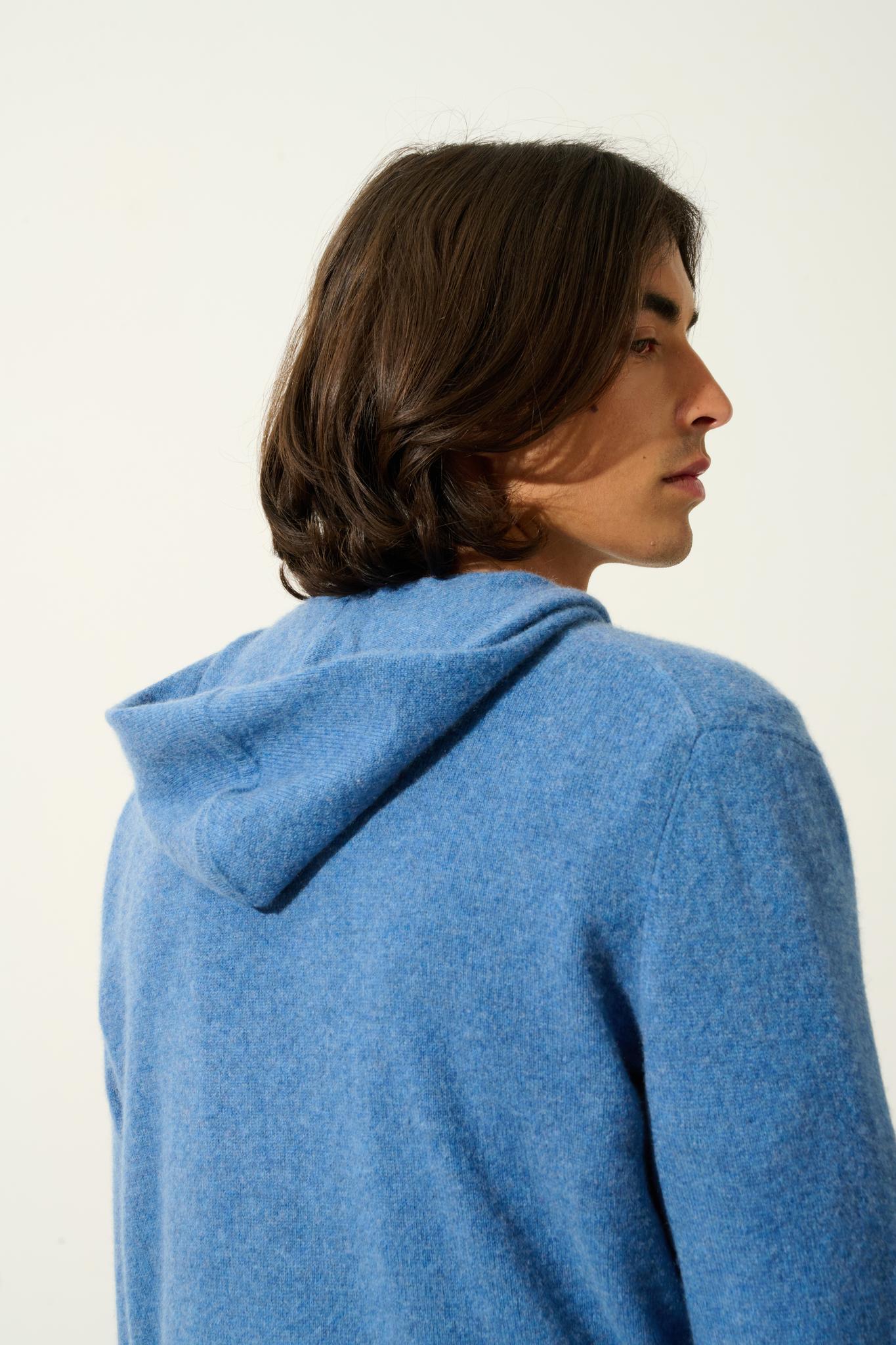 NEURRE Weste mit Reißverschluss und Kapuze in Denimblau 100% Kaschmir