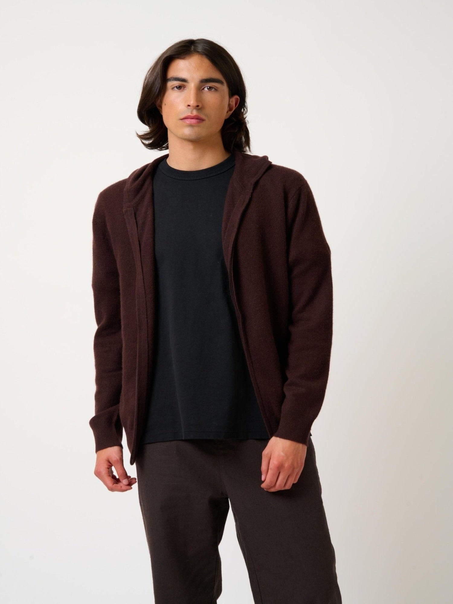 NEURRE gilet zippé capuche choco 100% cachemire