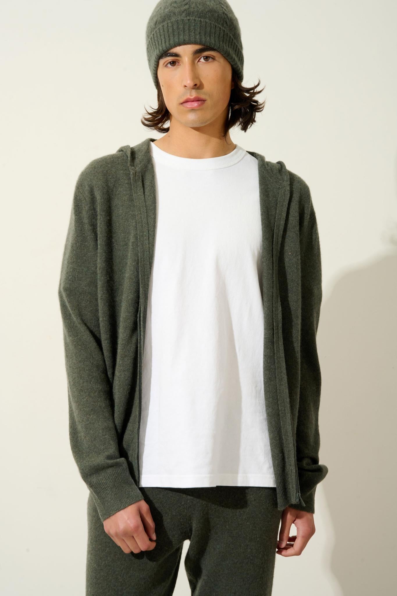 NEURRE khaki mottled hooded zip cardigan 100% cashmere