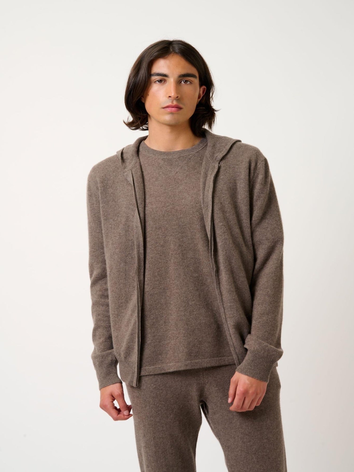 NEURRE taupe mottled hooded zip cardigan 100% cashmere