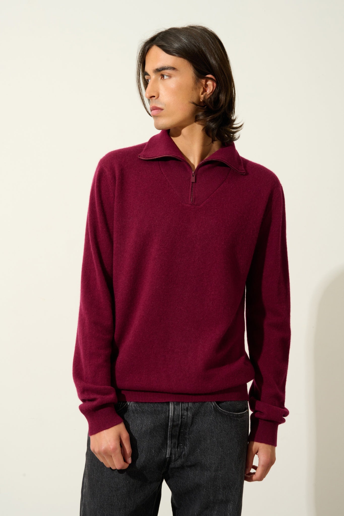 NOEMIE burgundy trucker sweater 100% cashmere