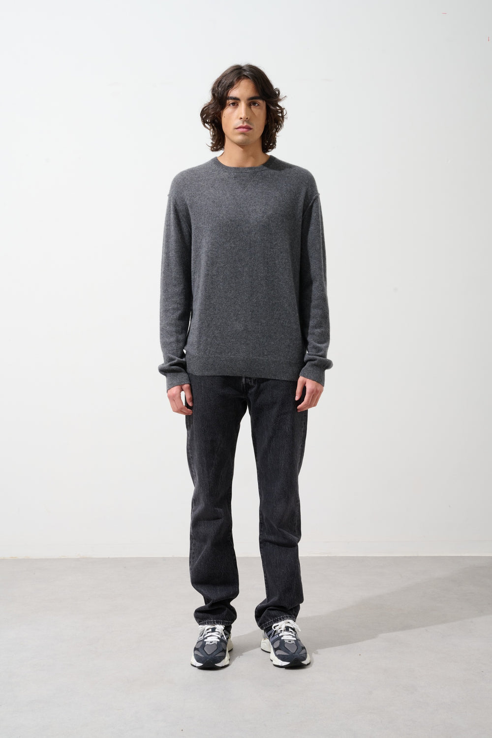 NOLAN pull col rond anthracite chiné 100% cachemire