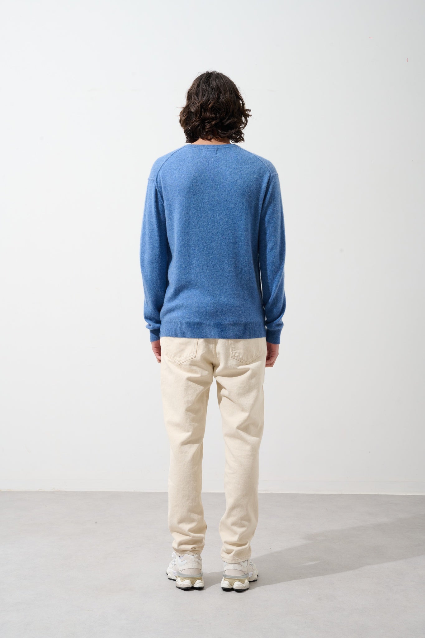 NOLAN pull col rond bleu denim 100% cachemire