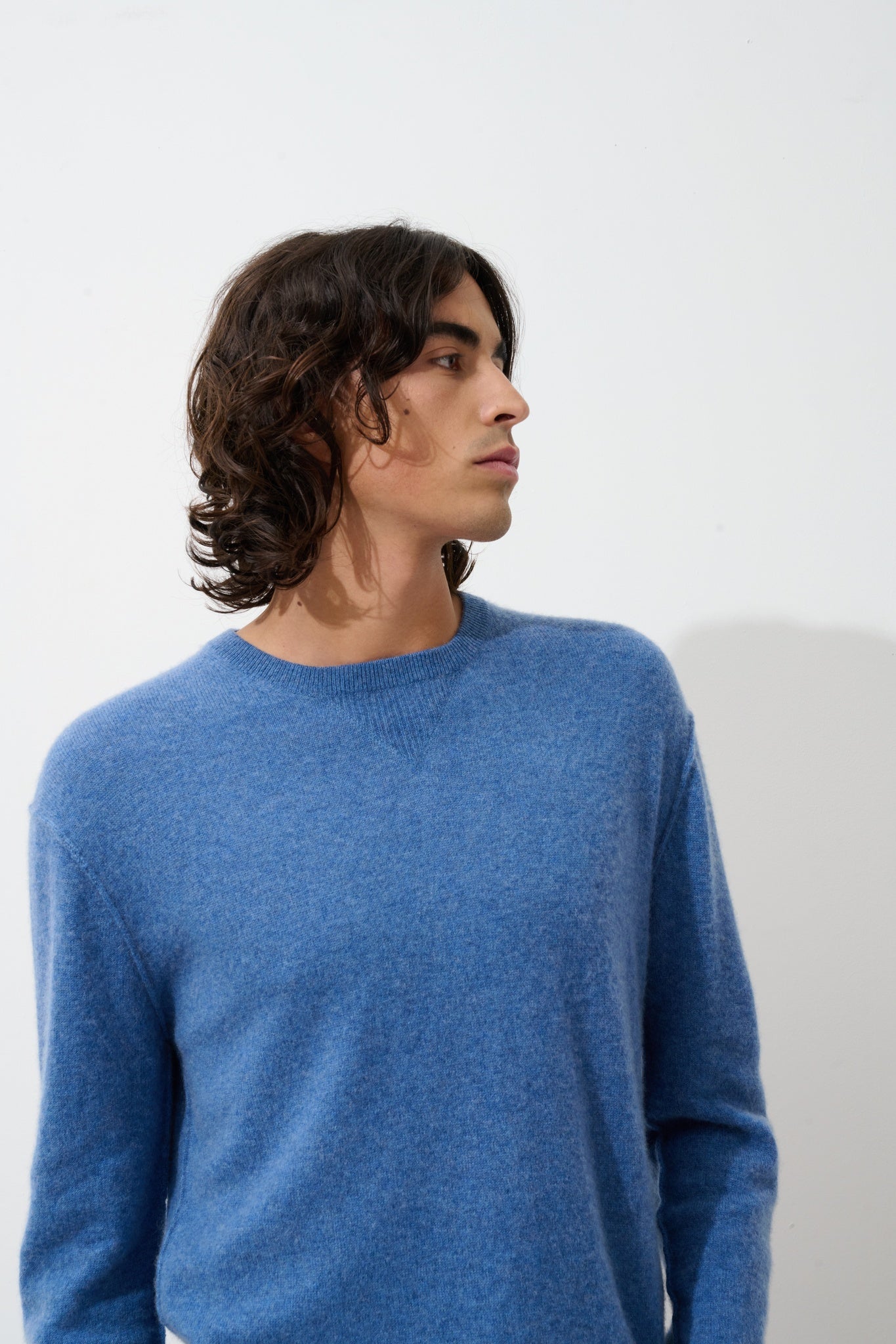 NOLAN pull col rond bleu denim 100% cachemire