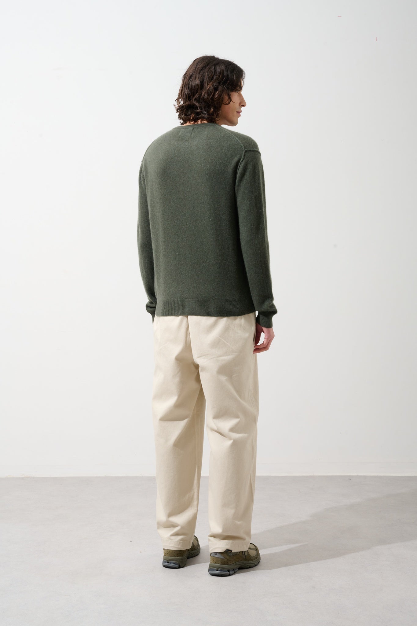 NOLAN pull col rond kaki 100% cachemire