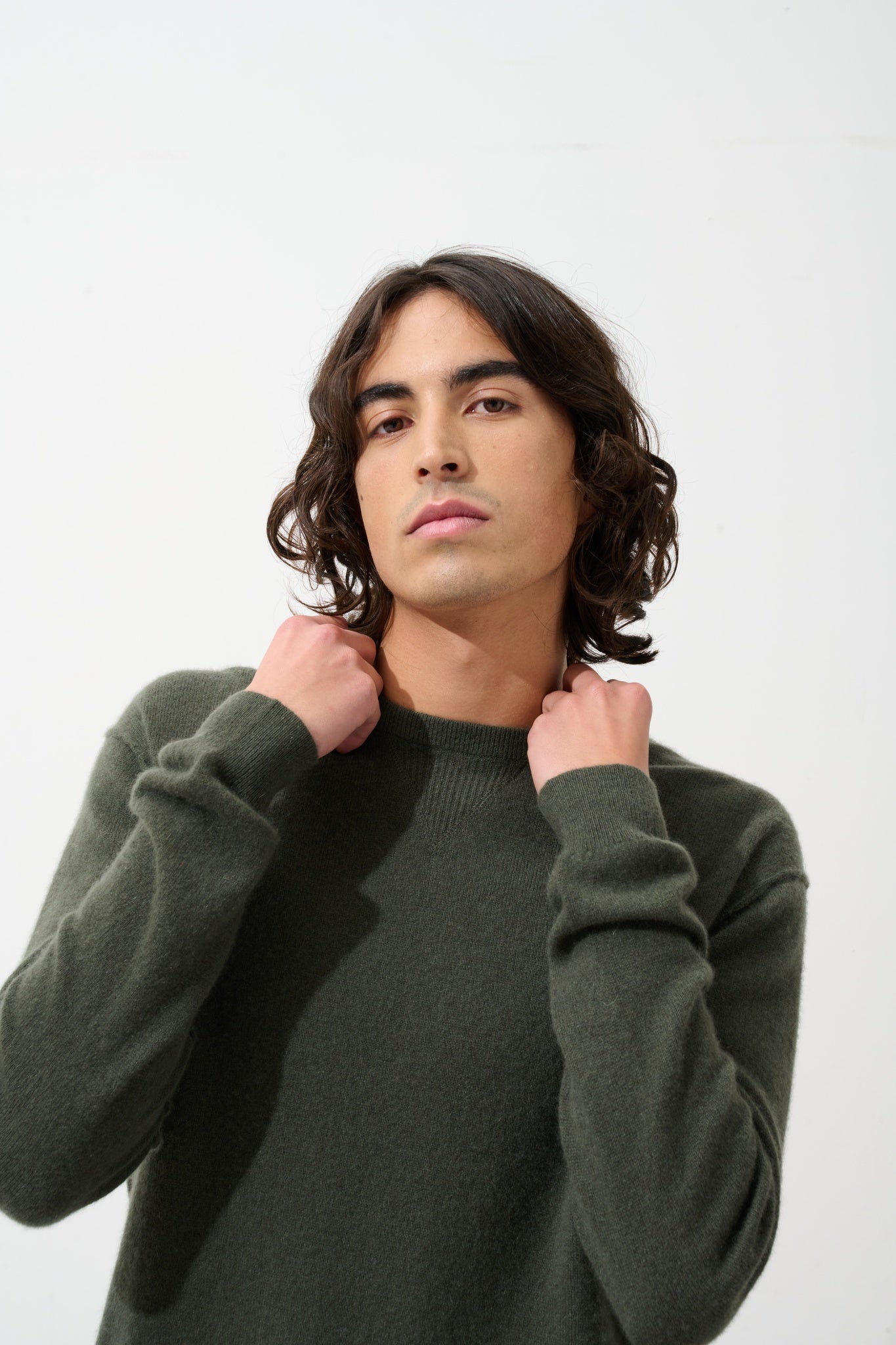 NOLAN pull col rond kaki 100% cachemire