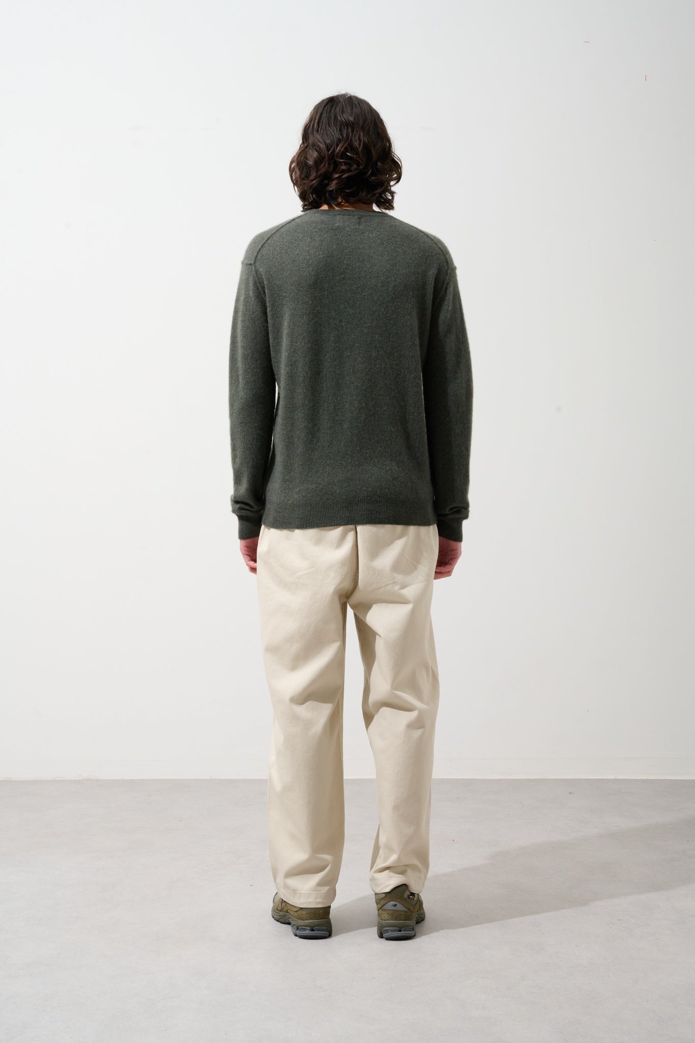 NOLAN pull col rond kaki chiné 100% cachemire