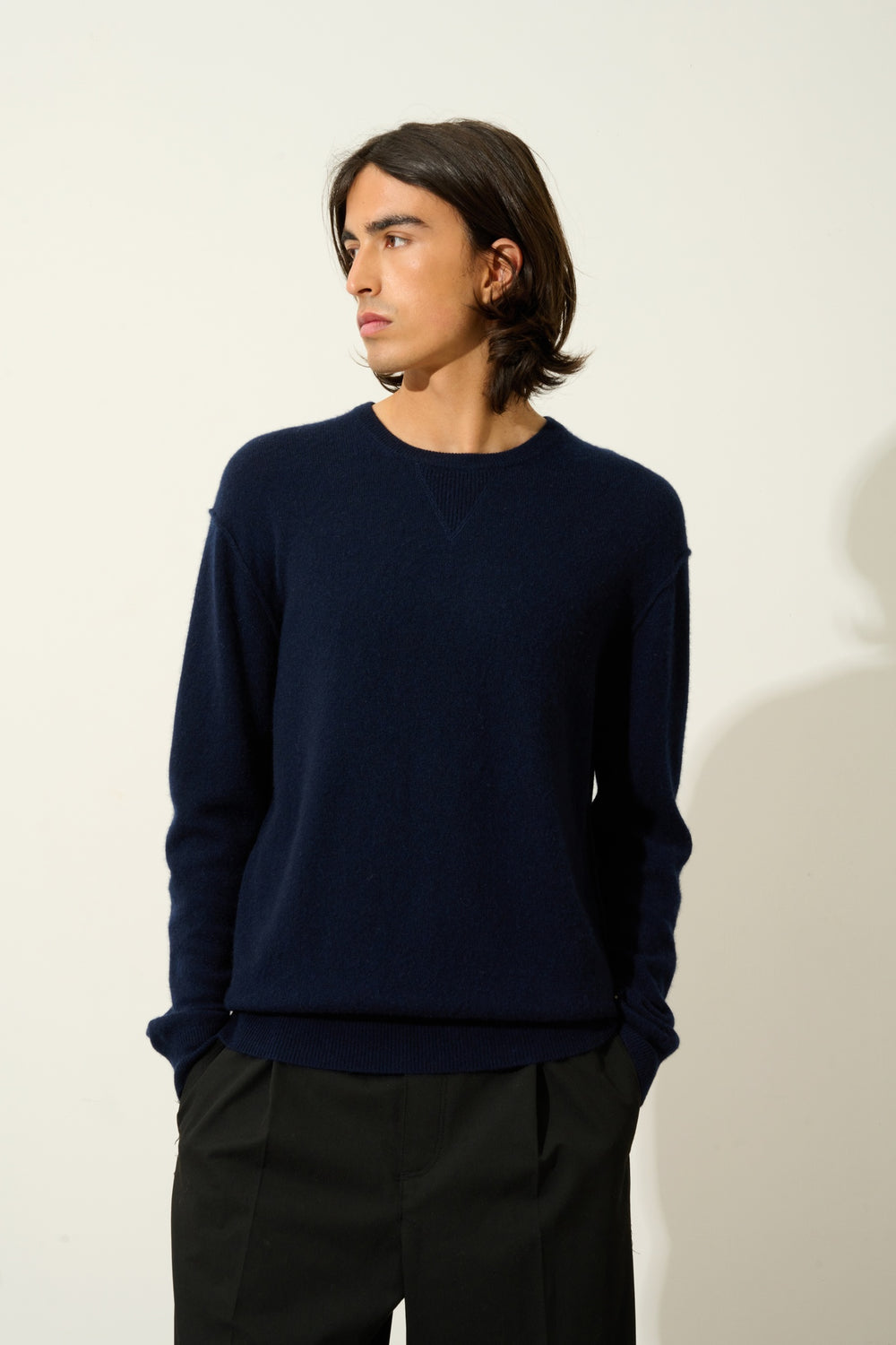 NOLAN pull col rond navy 100% cachemire