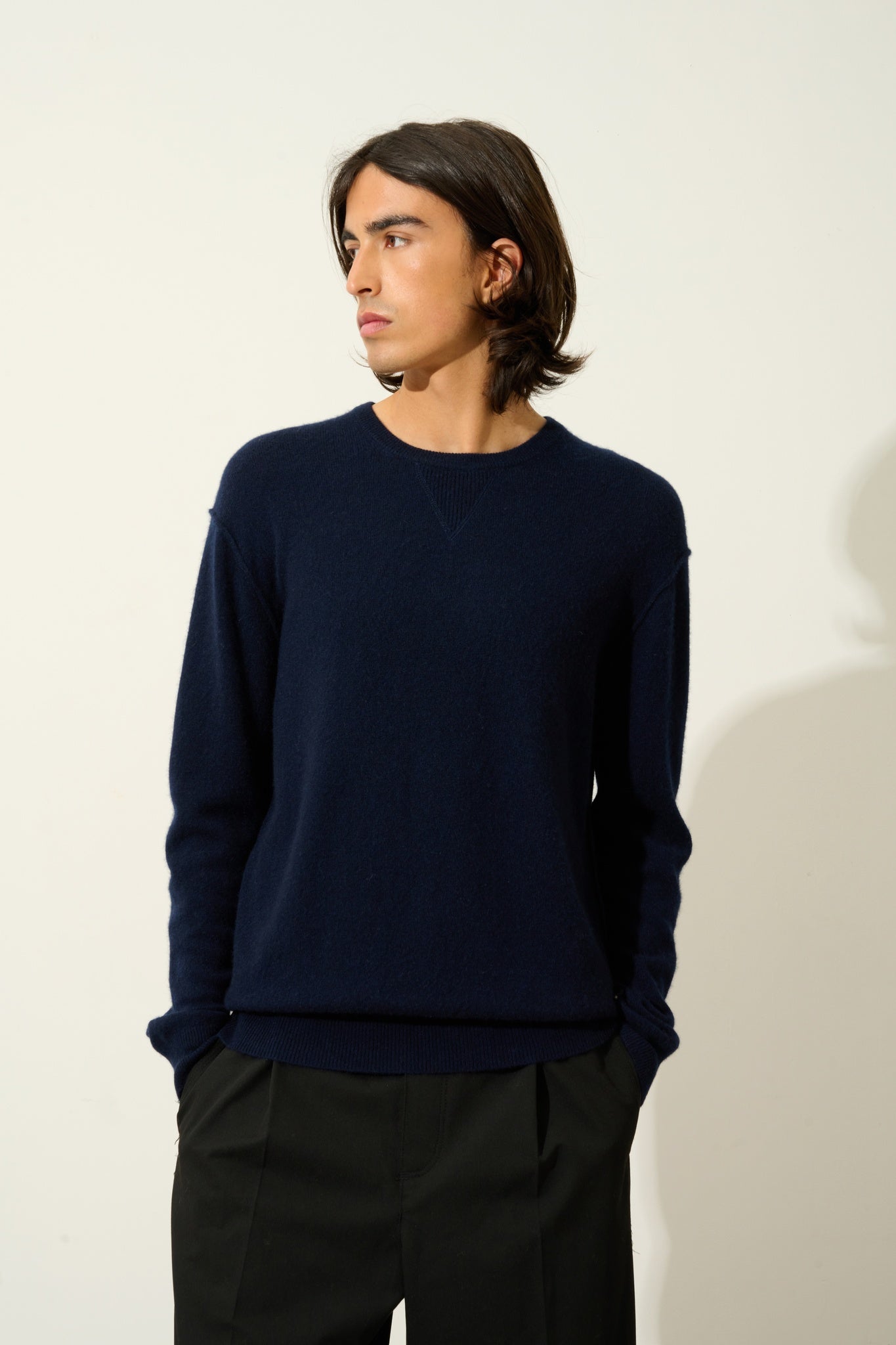 NOLAN pull col rond navy 100% cachemire