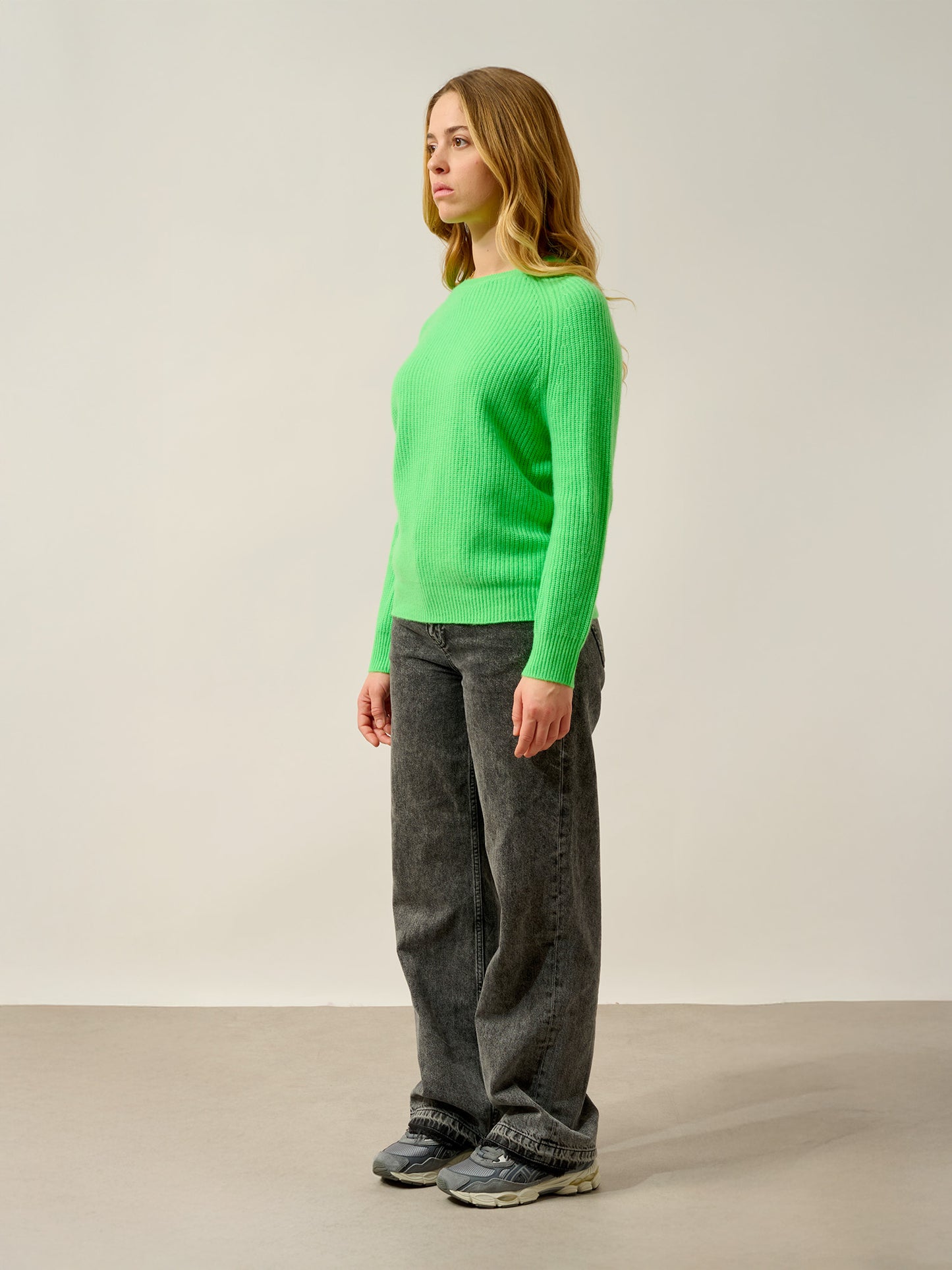 NORYA pull col rond 4 fils vert fluo 100% cachemire