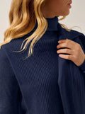 SIV Poncho Ouvert Col Roulé 4 Fils Bleu Marine