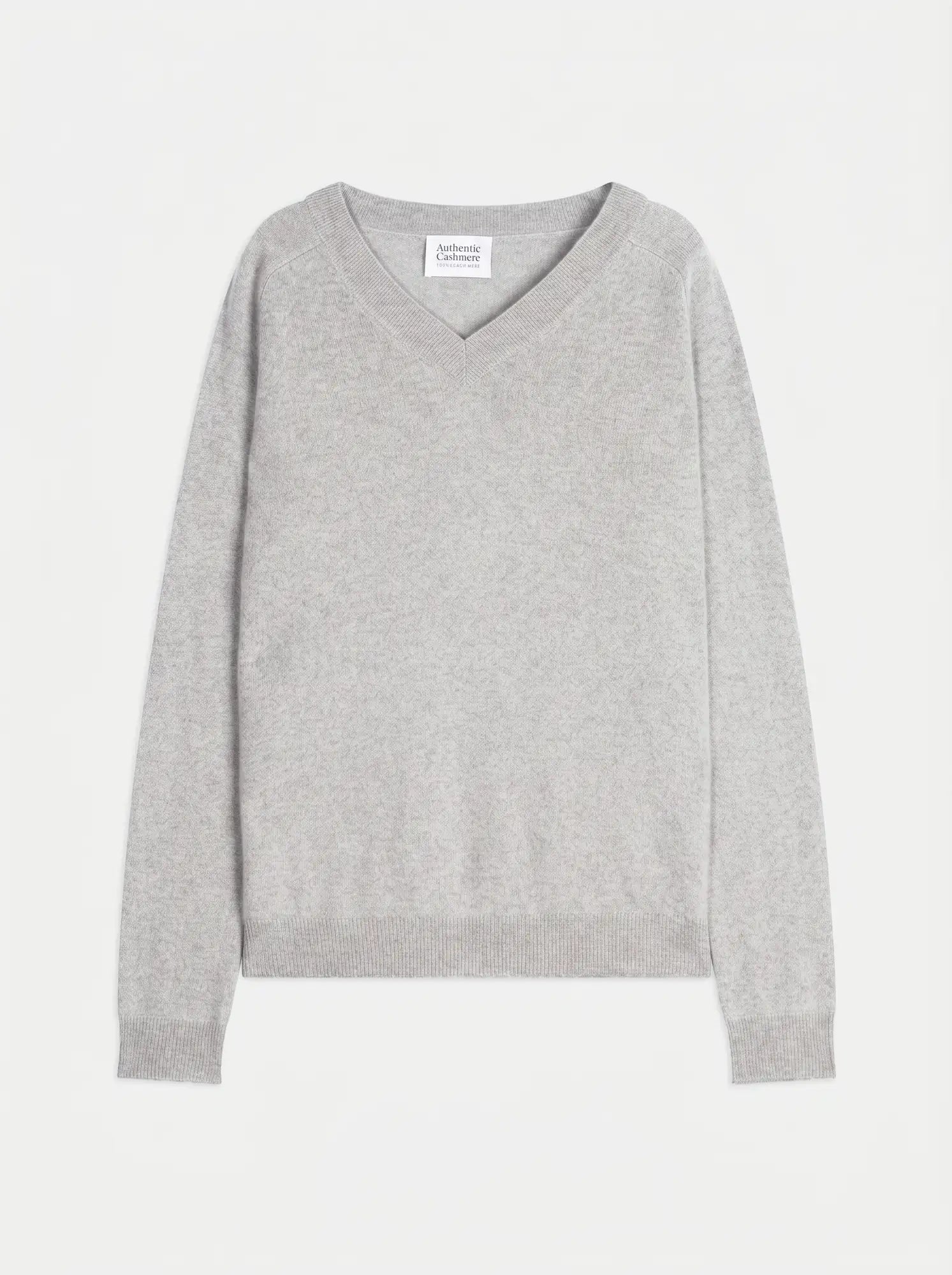 SAVANNAH Pull Col V Gris Perle Chiné