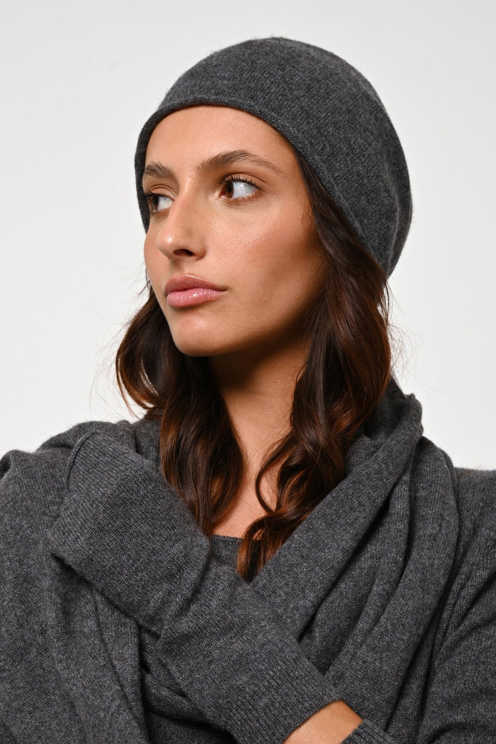 PINIER bonnet anthracite chiné 100% cachemire