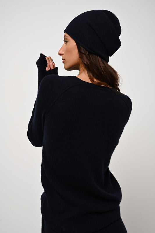 PINIER bonnet navy 100% cachemire