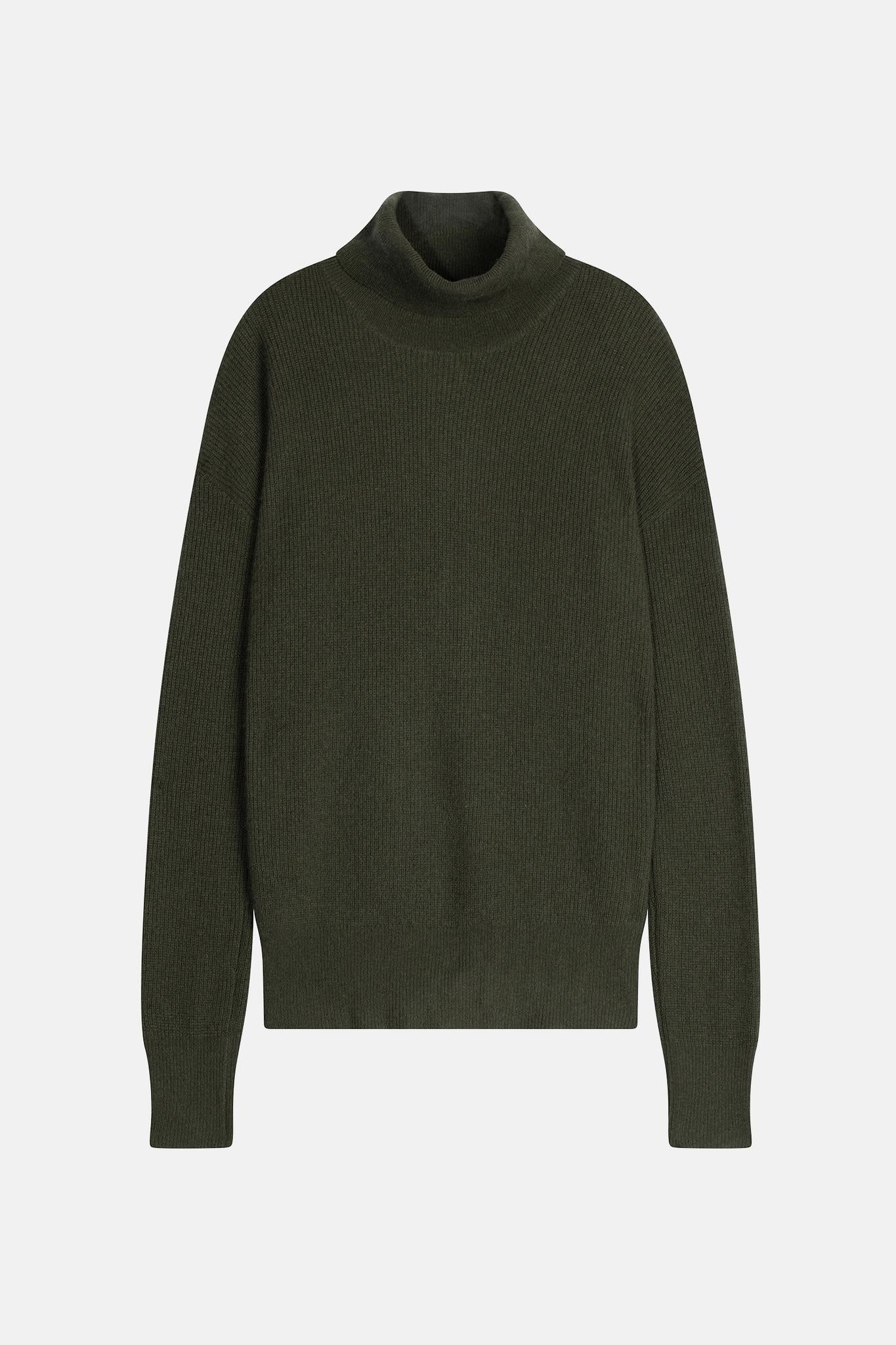 ROXANE khaki turtleneck sweater 100% cashmere