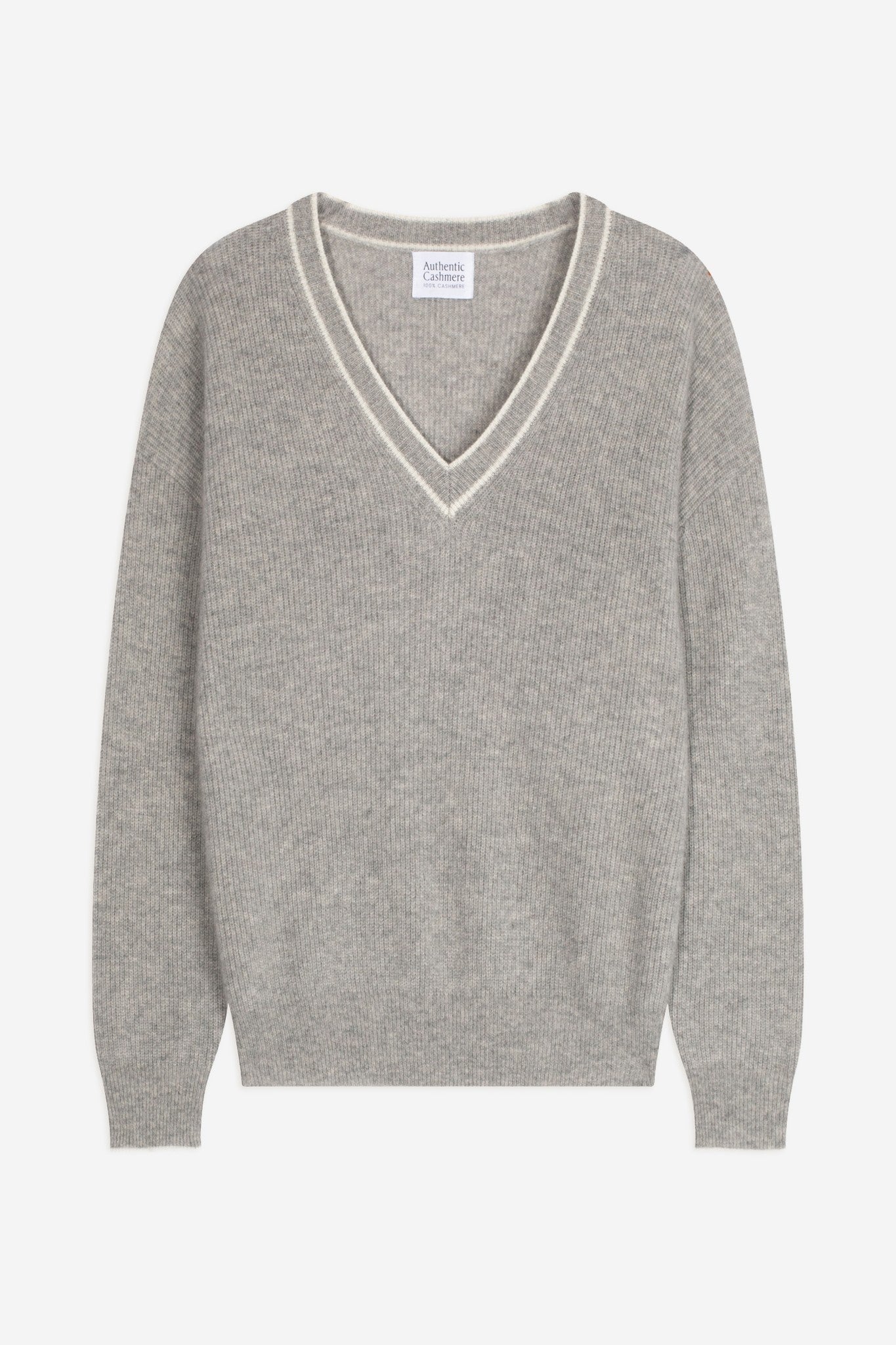 sabine pull col v bi-color nuage chiné_ivoire 100% cachemire