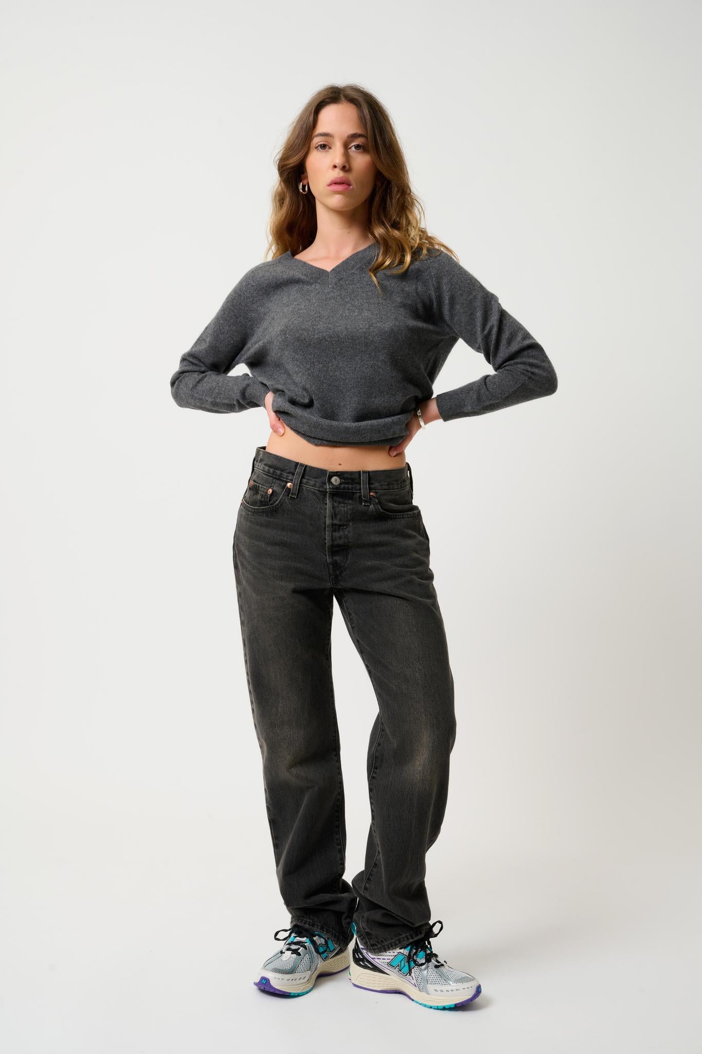 SAVANNAH v-neck sweater anthracite mottled 100% cashmere