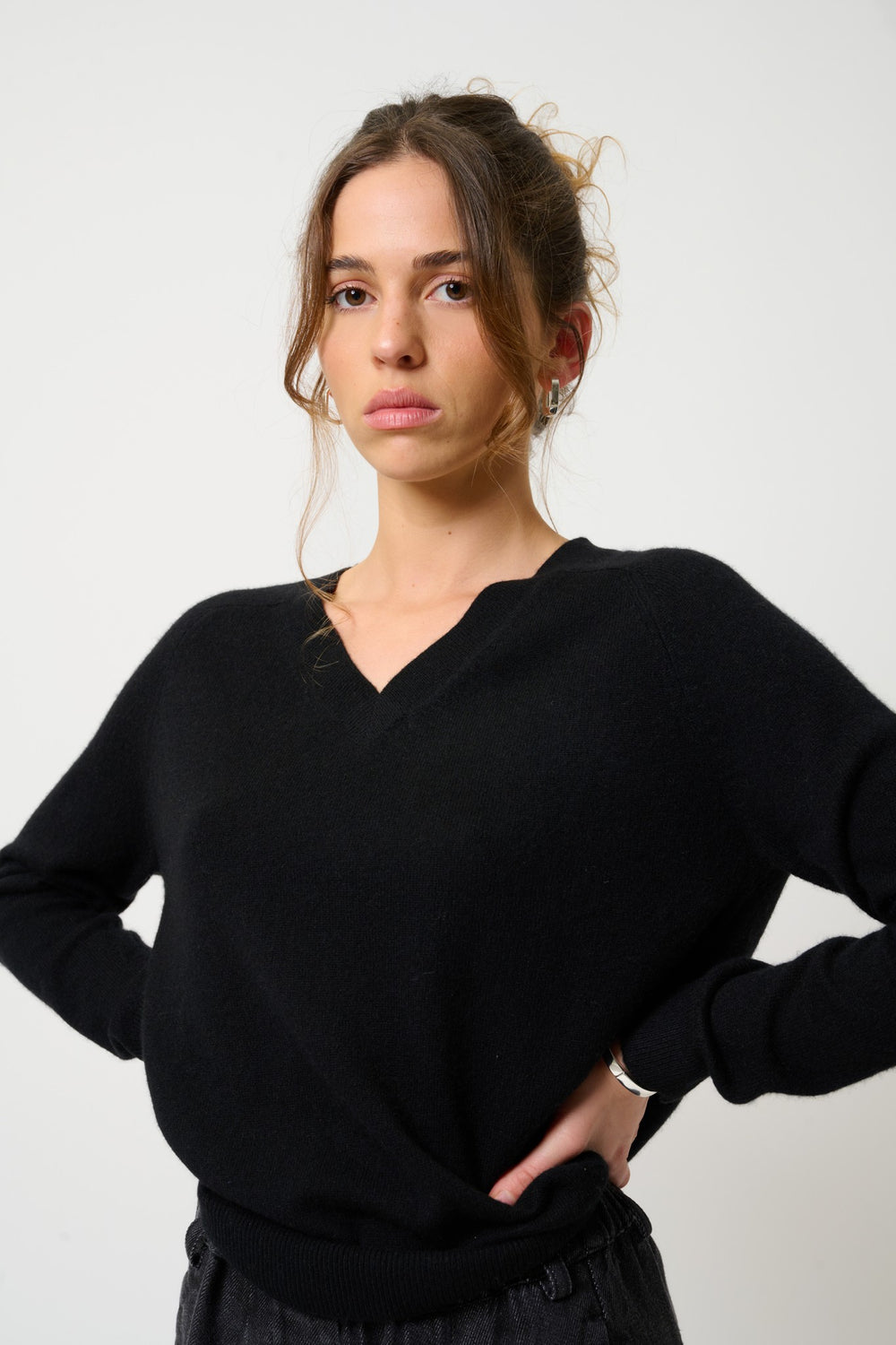 savannah pull col v noir 100% cachemire