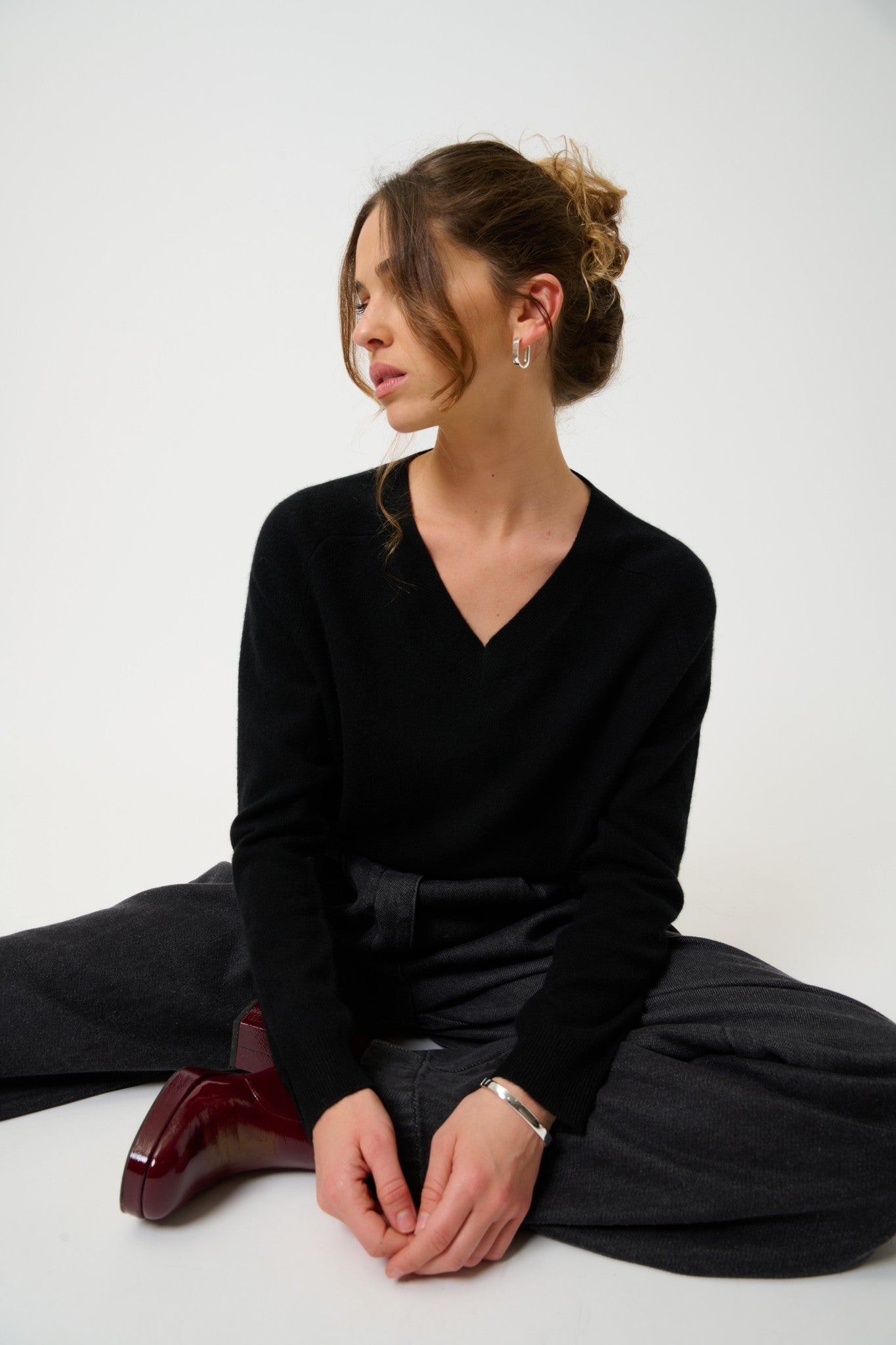 savannah pull col v noir 100% cachemire